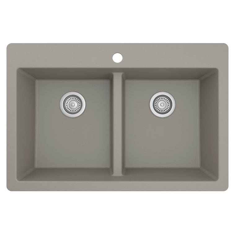 Concrete Quartz 33'' Double Bowl Top Mount Kitchen Sink