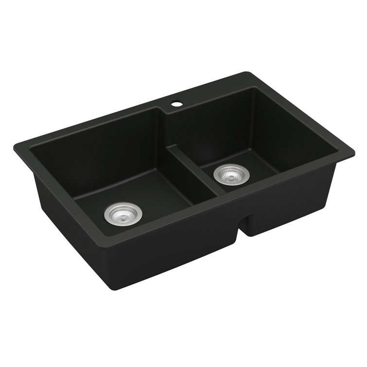 Black Quartz 33'' Double Bowl Top Mount Kitchen Sink