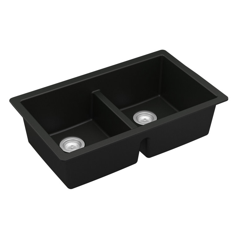 Black Quartz 32'' Double Bowl Undermount Kitchen Sink