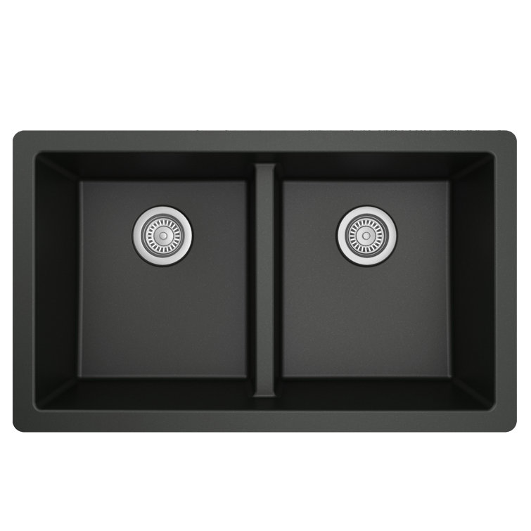 Black Quartz 32'' Double Bowl Undermount Kitchen Sink