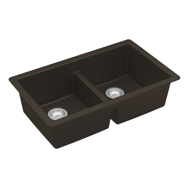 Brown Quartz 32'' Double Bowl Undermount Kitchen Sink