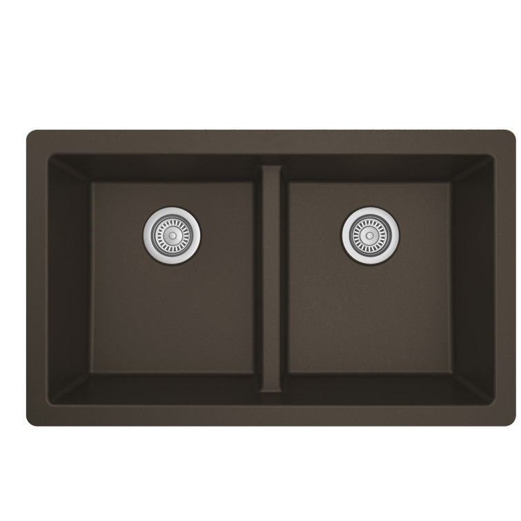 Brown Quartz 32'' Double Bowl Undermount Kitchen Sink