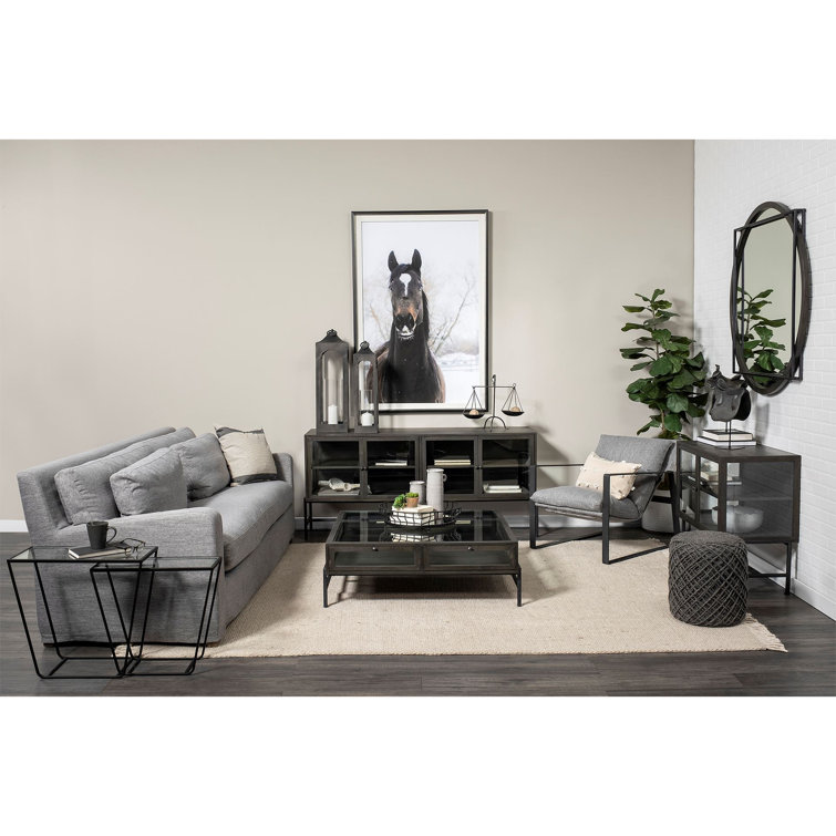 Gray Fabric and Black Iron Slipper Accent Chair