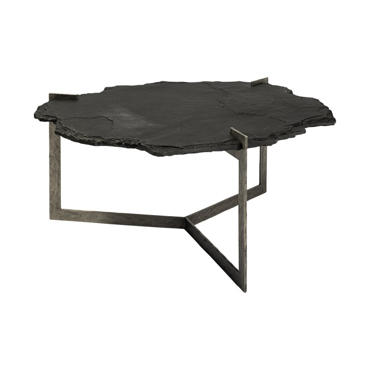 Shale Black Slate and Iron Round Coffee Table