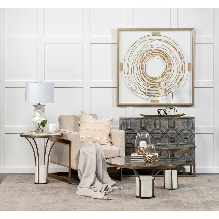 Genevieve Light Gray Wood and Antique Brass 3-Drawer Cabinet