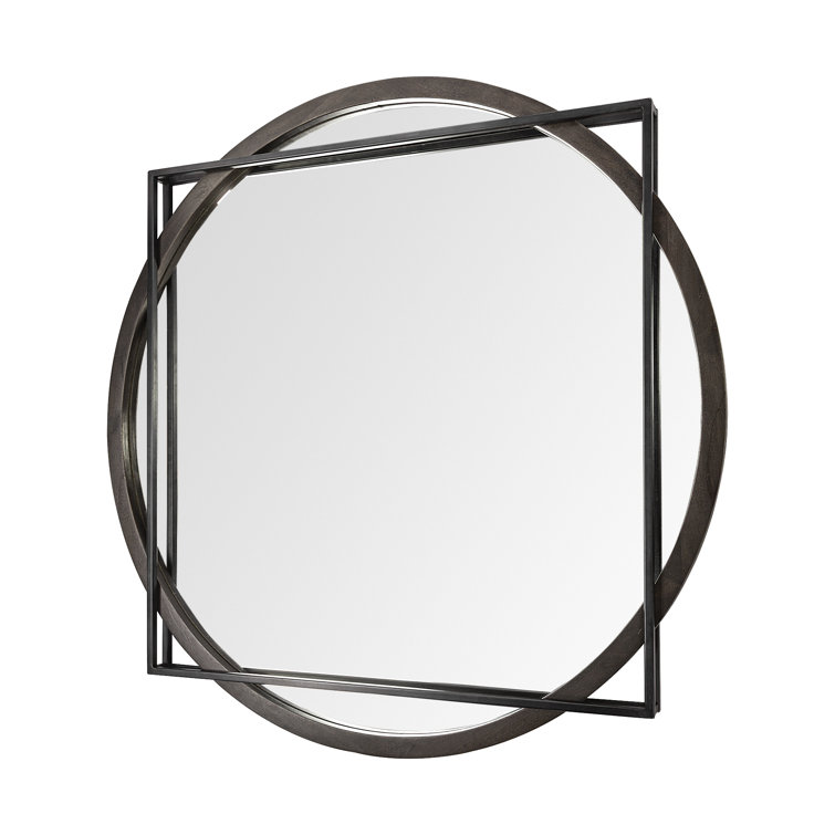 Norbert 46" Square Black Wood and Metal Wall Mirror