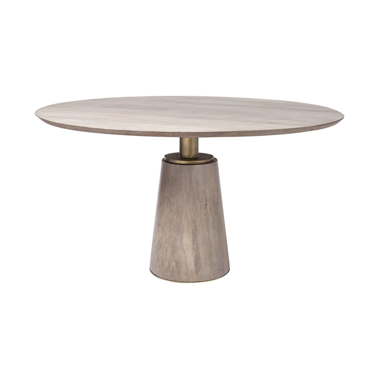 Maxwell 54" Round Light Brown Wood Dining Table with Gold Accents