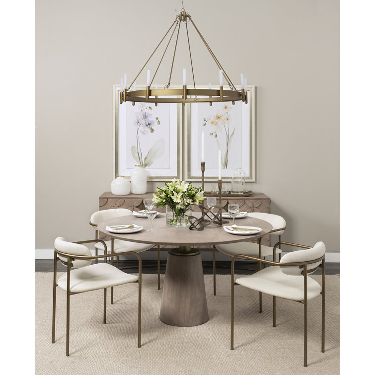 Maxwell 54" Round Light Brown Wood Dining Table with Gold Accents