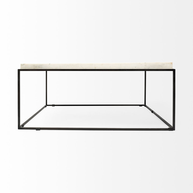 Nathan Square White Marble Top Black Metal Base Coffee Table