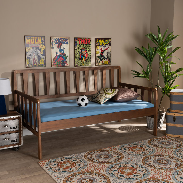 Walnut Brown Twin Wood Daybed with Trundle and Slats