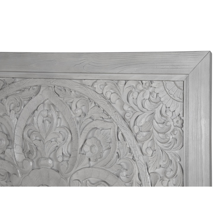 Boho Chic Sandblasted Pine Queen Bed with Carved Mandala Headboard