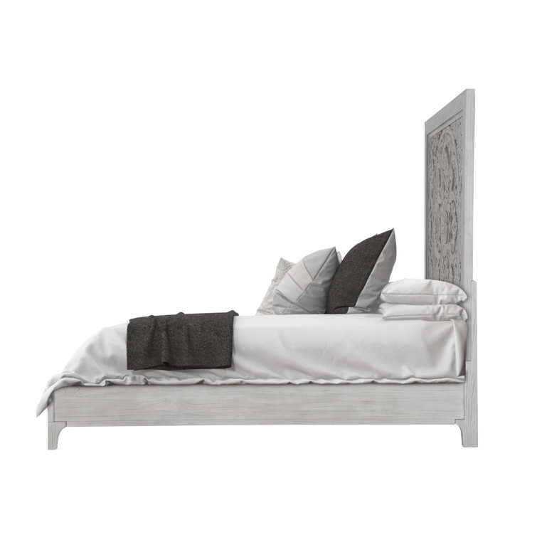 Boho Chic Sandblasted Pine Queen Bed with Carved Mandala Headboard