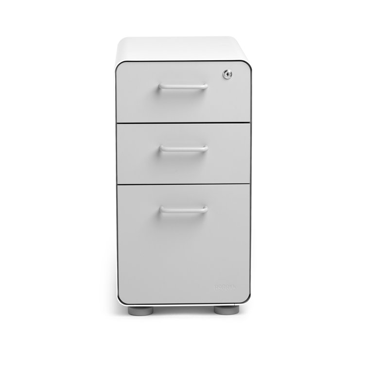Poppin Slim Stow 3-Drawer Lockable File Cabinet in White & Light Gray