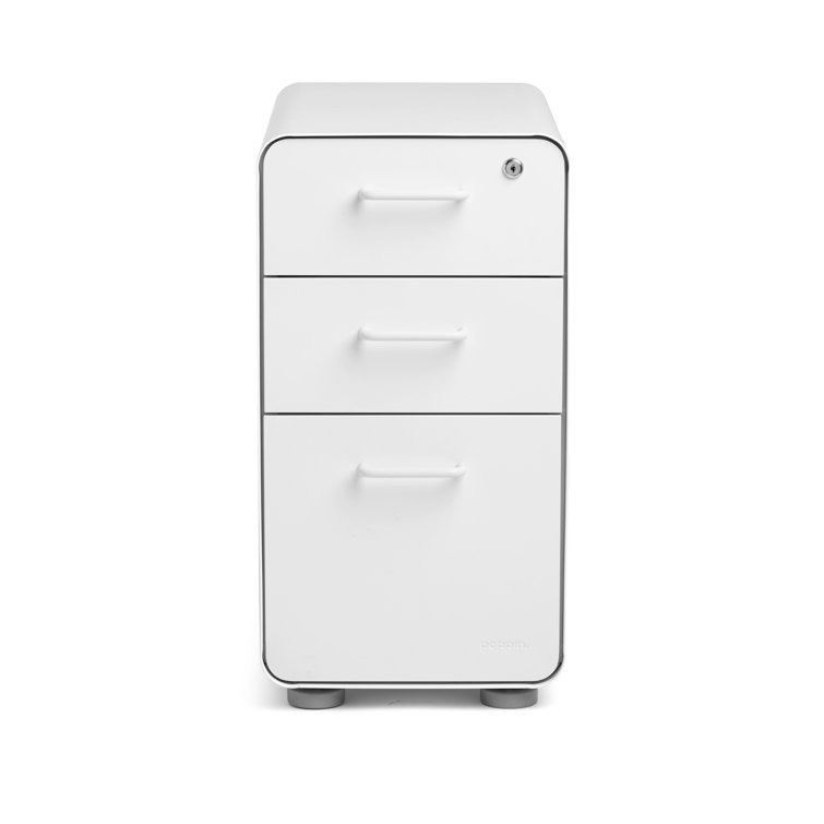 Compact White 3-Drawer Vertical Legal File Cabinet with Lock