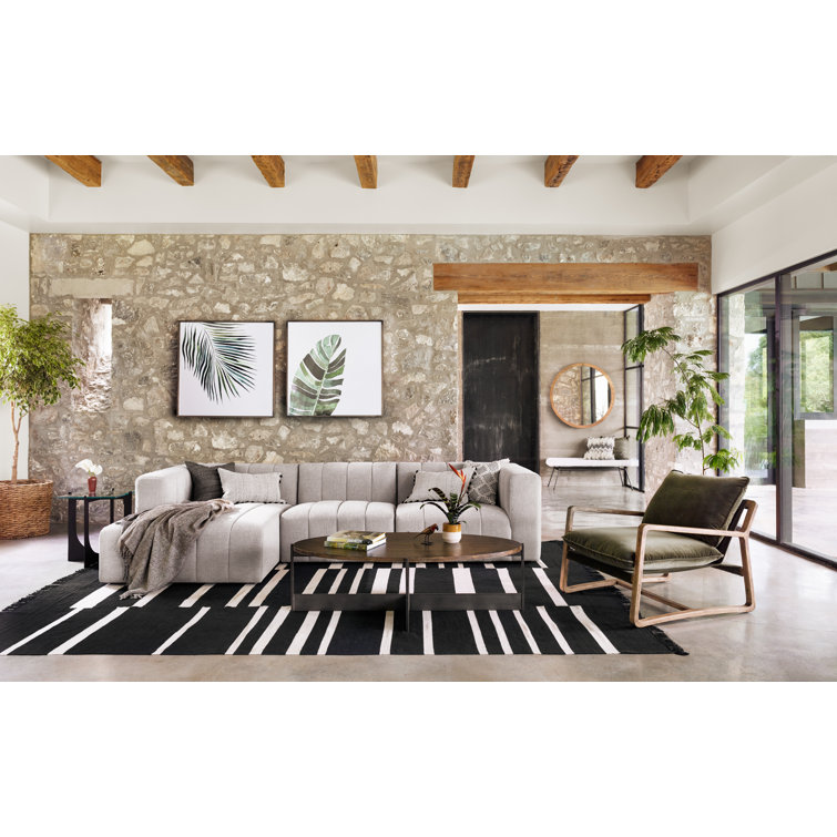 Langham Tufted Napa Sandstone Fabric Sectional with Ottoman