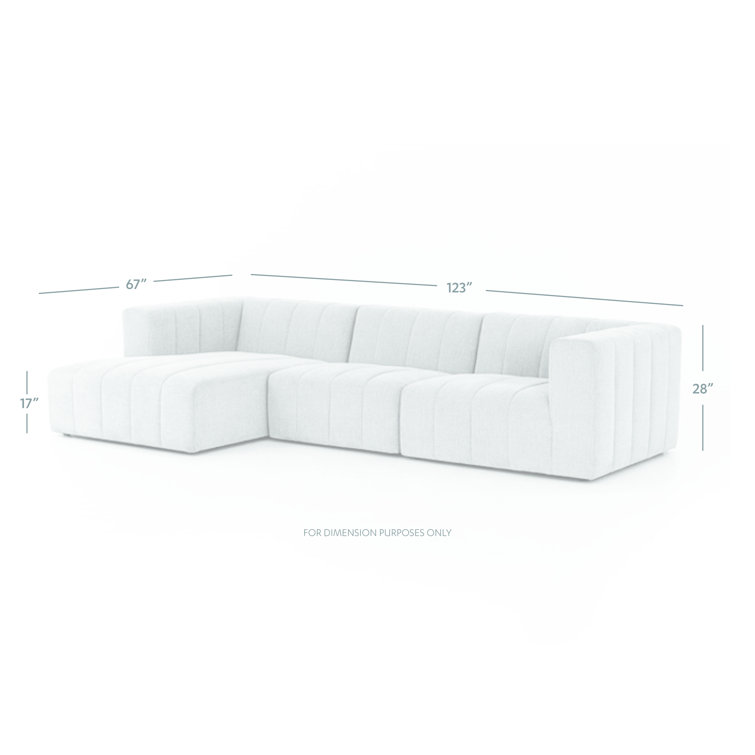 Langham 123'' Cream Herringbone Fabric 3-Piece Sectional with Ottoman
