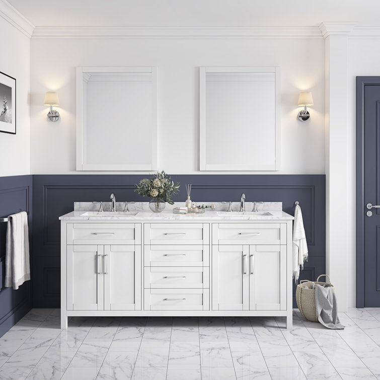 Tahoe 72" White Double Bathroom Vanity with Carrara Marble Top