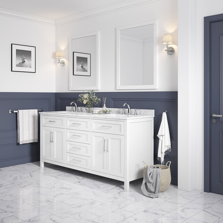 Tahoe 72" White Double Bathroom Vanity with Carrara Marble Top