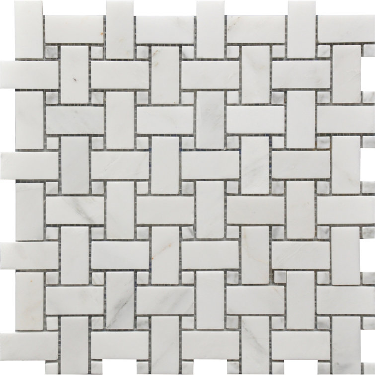 White Marble Basketweave Mosaic Tile Sheet 12'' x 12''