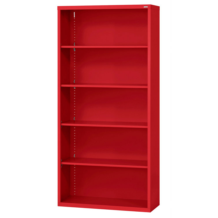 Red Powder Coat Steel 72" Adjustable 5-Shelf Bookcase