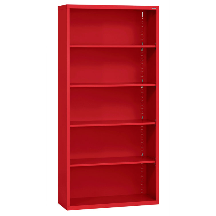 Red Powder Coat Steel 72" Adjustable 5-Shelf Bookcase