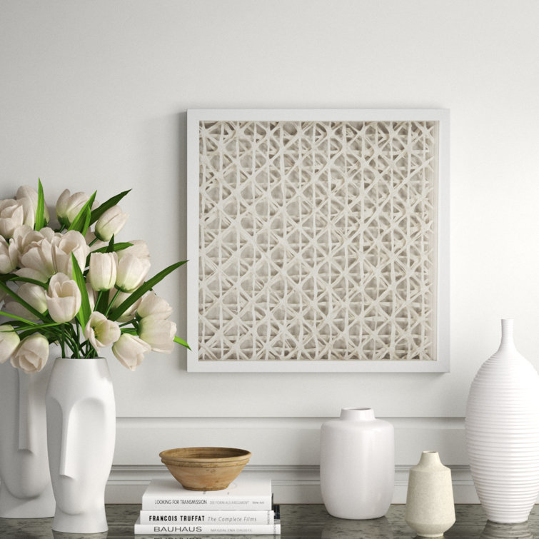Off-White Abstract Criss Cross Paper Art with White Frame