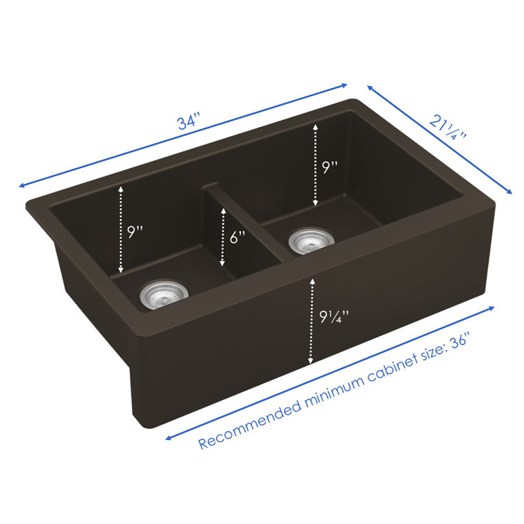 Brown Quartz Double Bowl Farmhouse Apron Front Kitchen Sink Kit