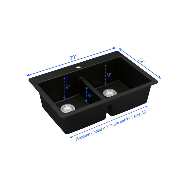 Black Quartz Double Bowl Top Mount Kitchen Sink