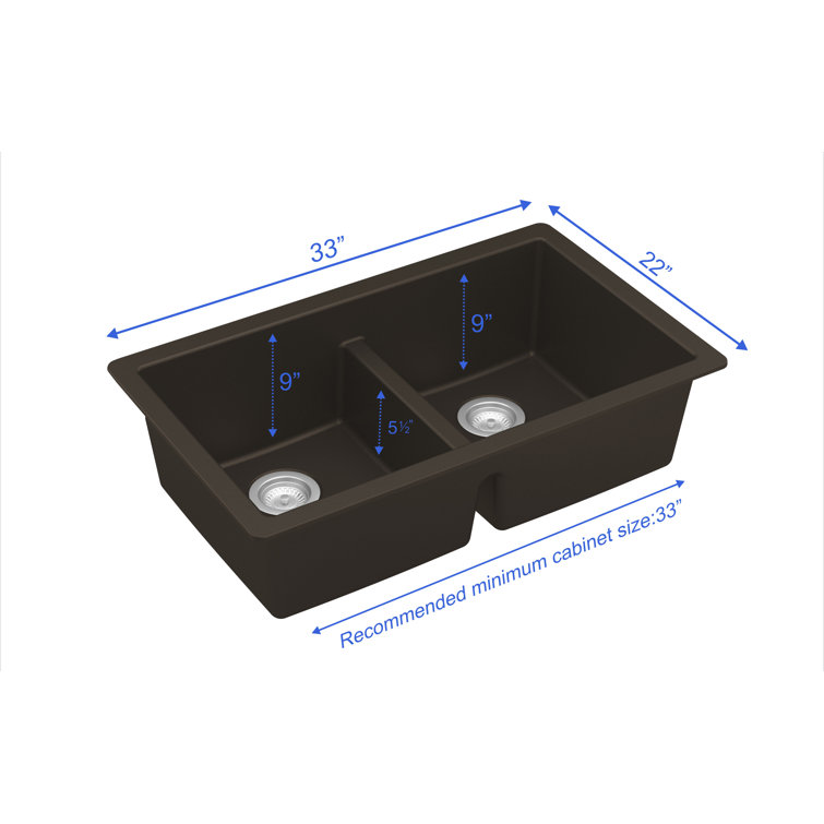 Brown Quartz 32'' Double Bowl Undermount Kitchen Sink