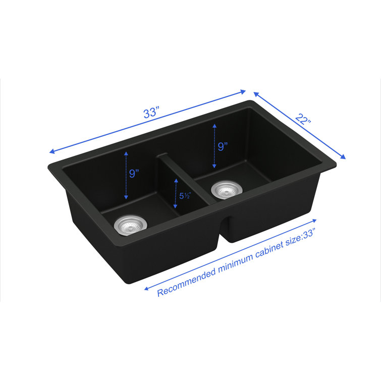 Black Quartz 32'' Double Bowl Undermount Kitchen Sink
