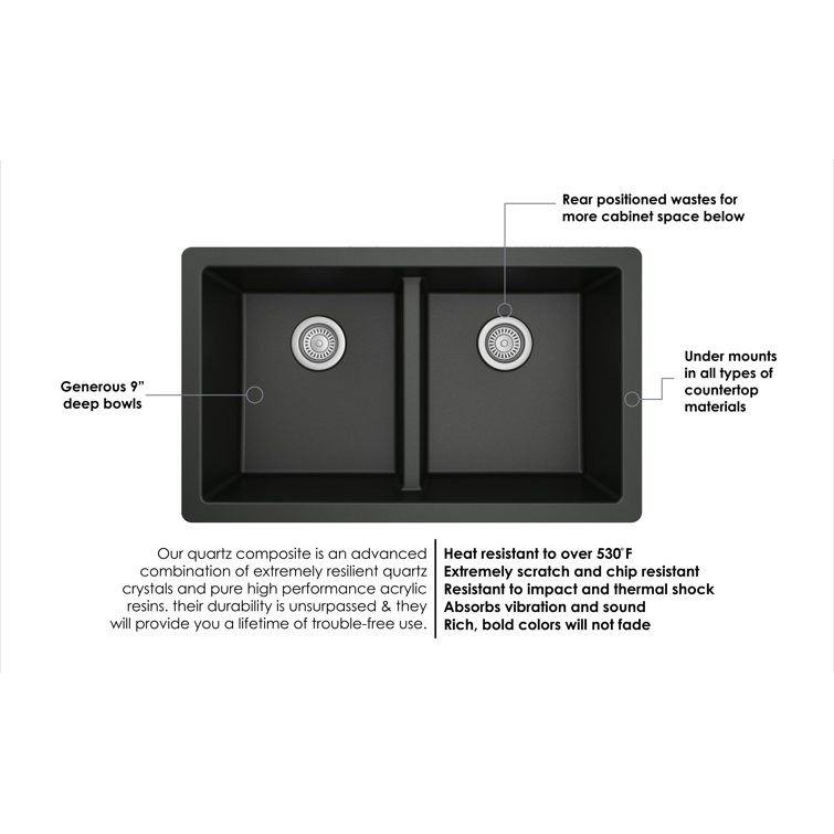 Black Quartz 32'' Double Bowl Undermount Kitchen Sink