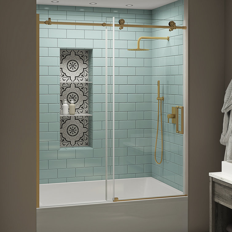 Coraline XL 60" x 70" Frameless Sliding Tub Door in Gold