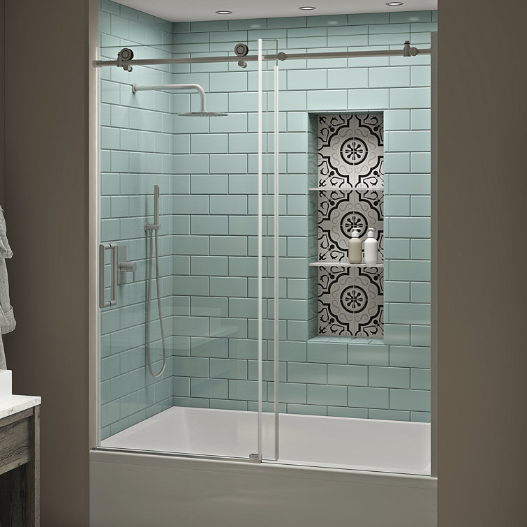 Coraline XL 60" x 70" Stainless Steel Frameless Sliding Tub Door