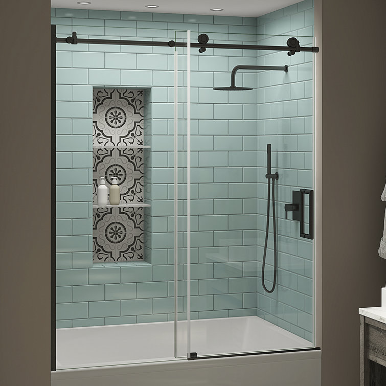 Coraline XL Matte Black Frameless Sliding Tub Door with Clear Glass