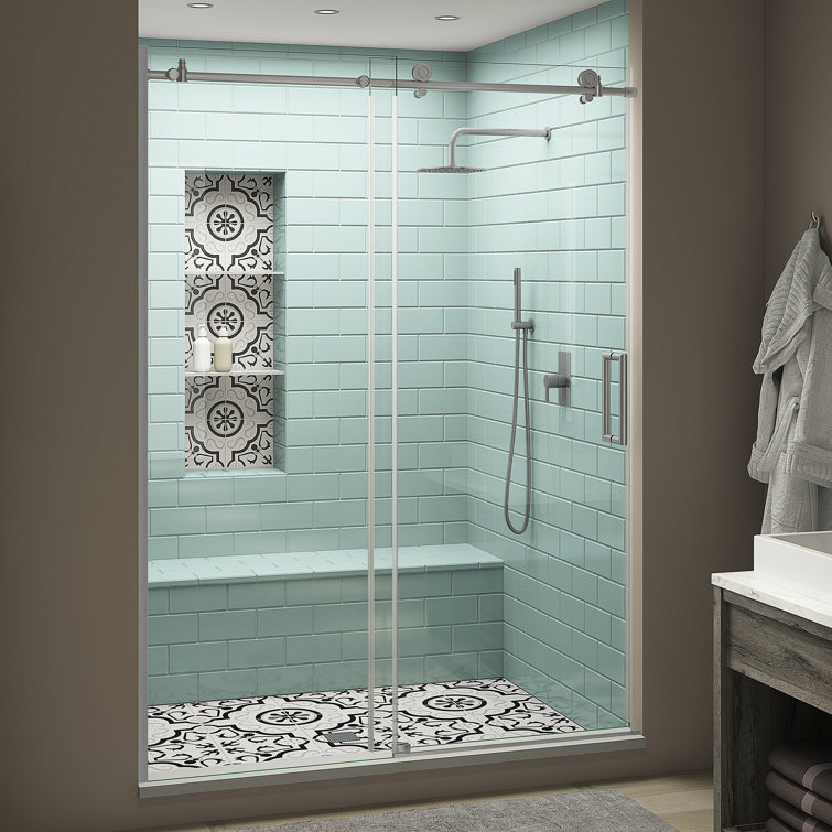 Coraline XL 64" x 80" Frameless Sliding Shower Door with Clear Glass