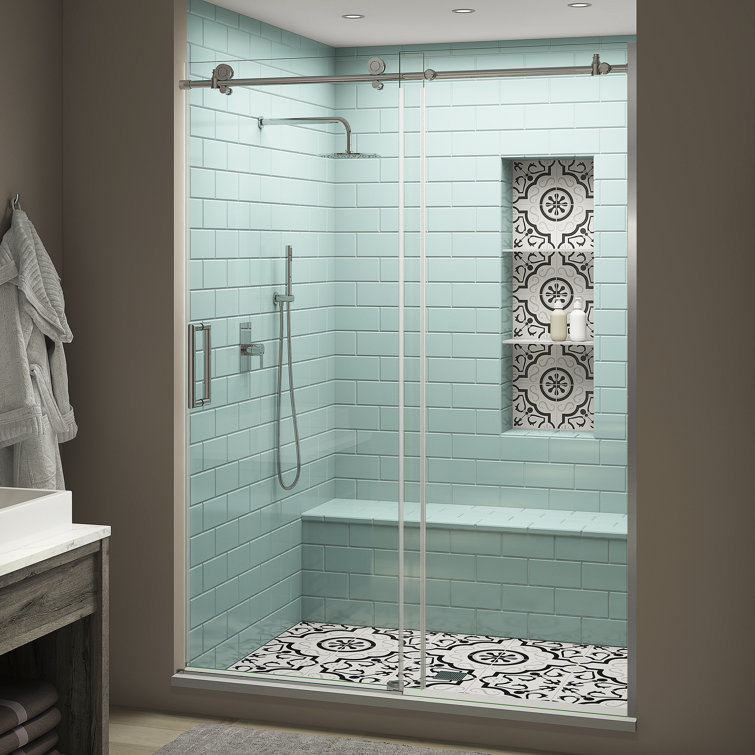 Coraline XL Frameless Sliding Shower Door with Clear Glass and Chrome Finish