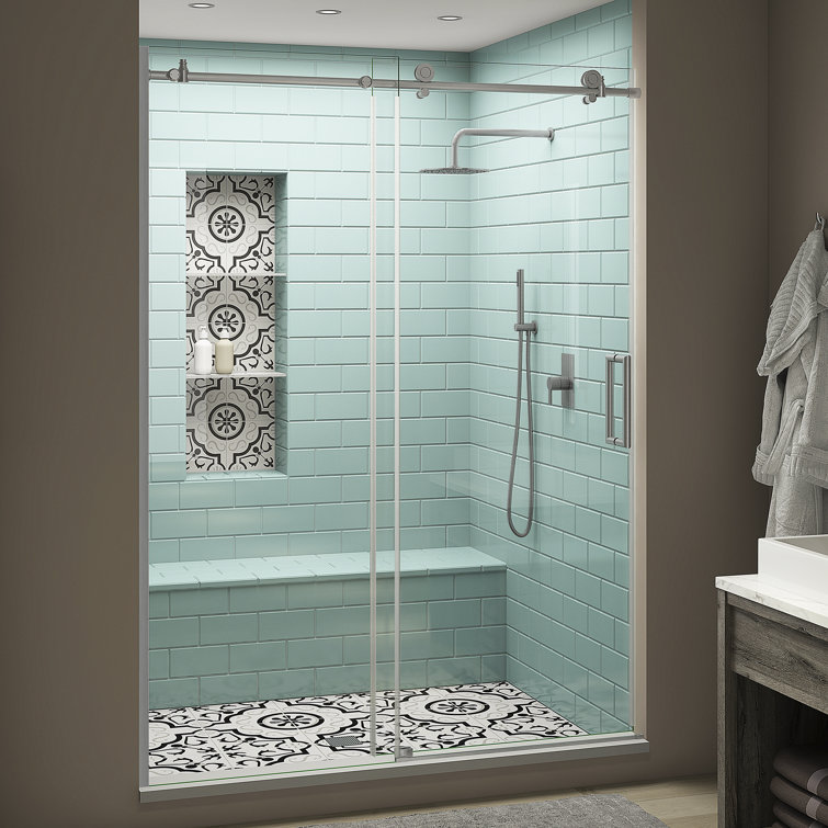 Coraline XL Frameless Sliding Shower Door with Clear Glass and Stainless Steel Hardware