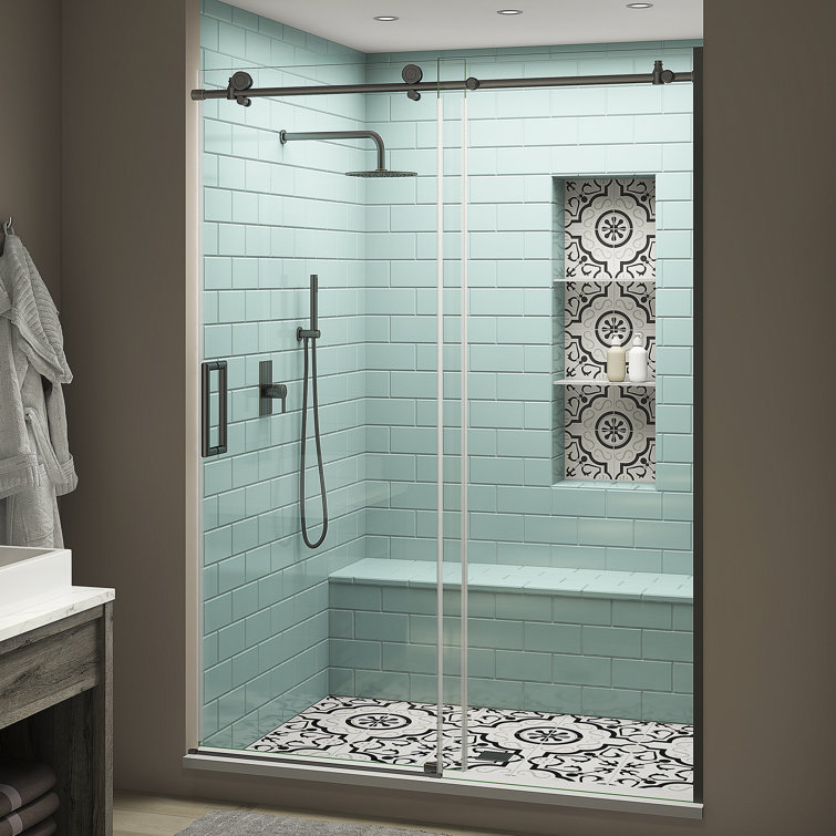 Coraline XL 56" x 80" Frameless Sliding Shower Door in Oil Rubbed Bronze with Clear Glass
