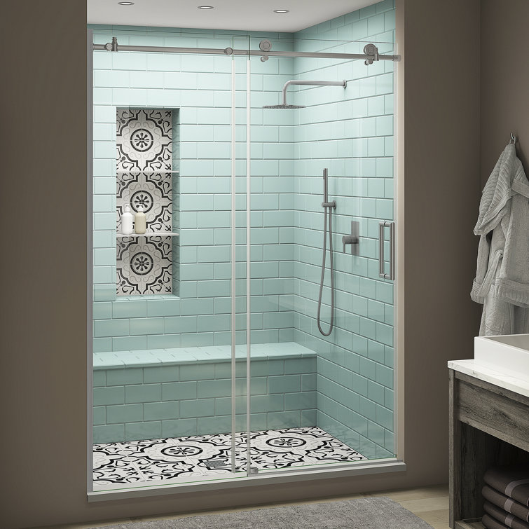 Coraline XL Frameless Sliding Shower Door with Clear Glass and Stainless Steel Finish