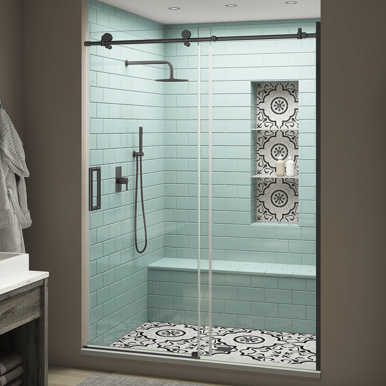Coraline XL Matte Black Frameless Sliding Shower Door with Clear Glass