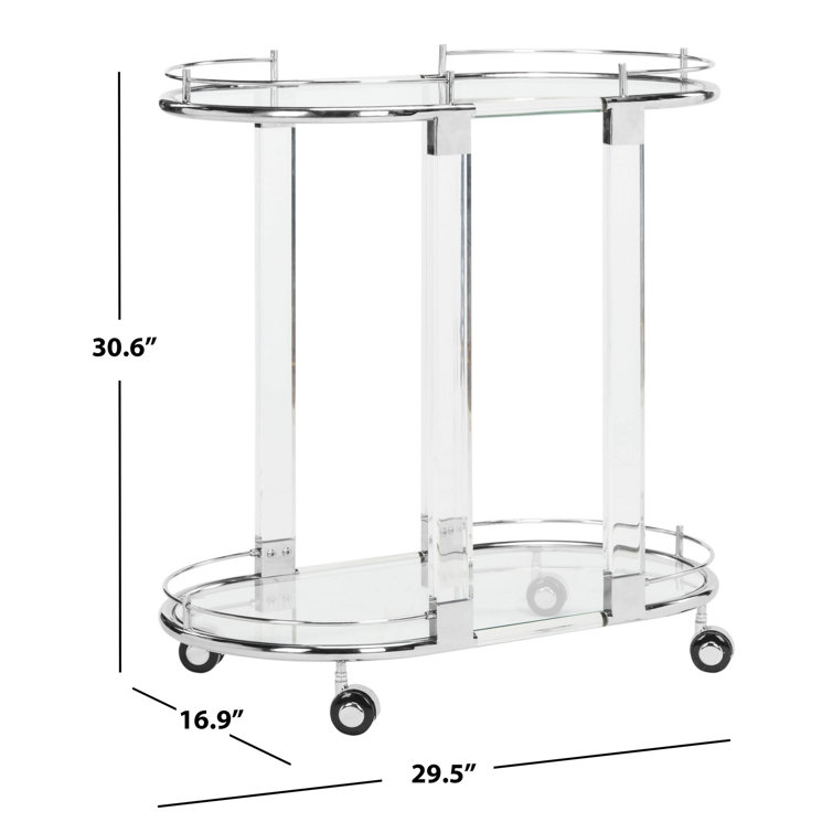 Small Clear Acrylic and Brass Oval Bar Cart with Storage