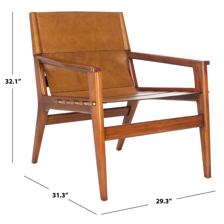 Culkin Modern Brown Leather Sling Armchair with Mahogany Frame