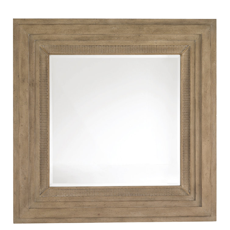 Transitional Square Wood Dresser Mirror in Sandy Brown
