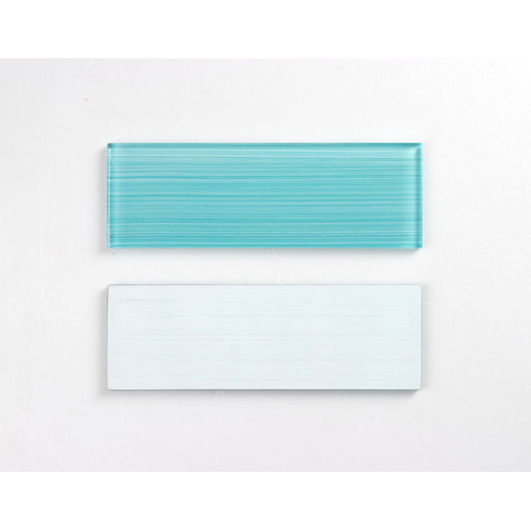 Aqua Blue Hand Painted Polished Glass Subway Wall Tile