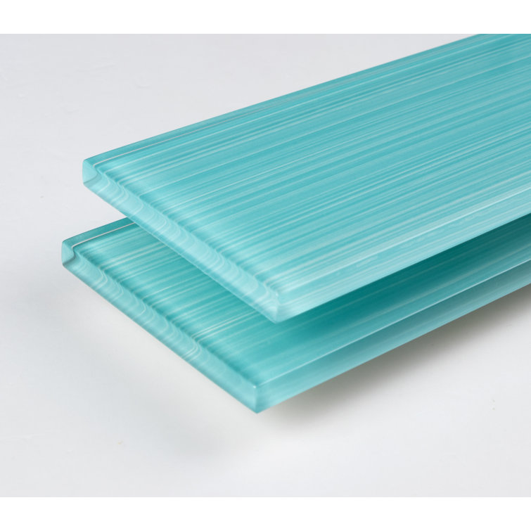 Aqua Blue Hand Painted Polished Glass Subway Wall Tile