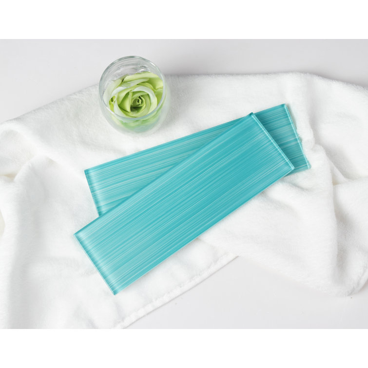 Aqua Blue Hand Painted Polished Glass Subway Wall Tile