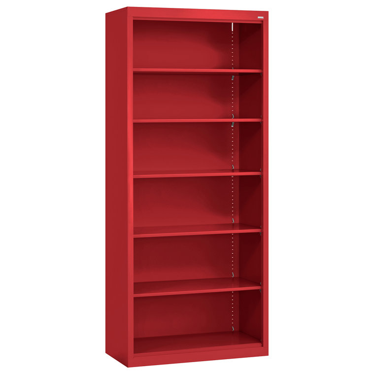 Red Powder Coat Steel 72" Adjustable 5-Shelf Bookcase