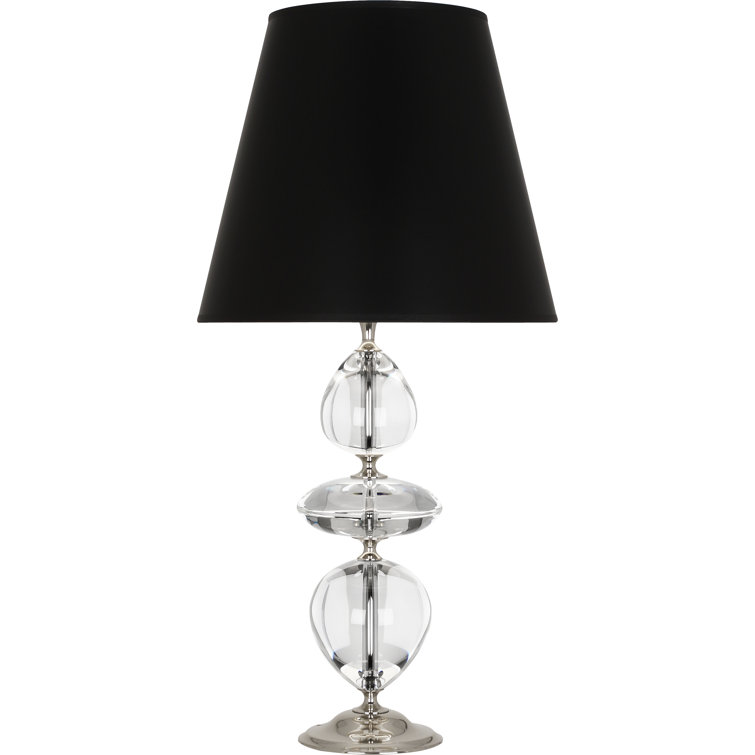 Polished Nickel and Crystal Table Lamp with Black Shade