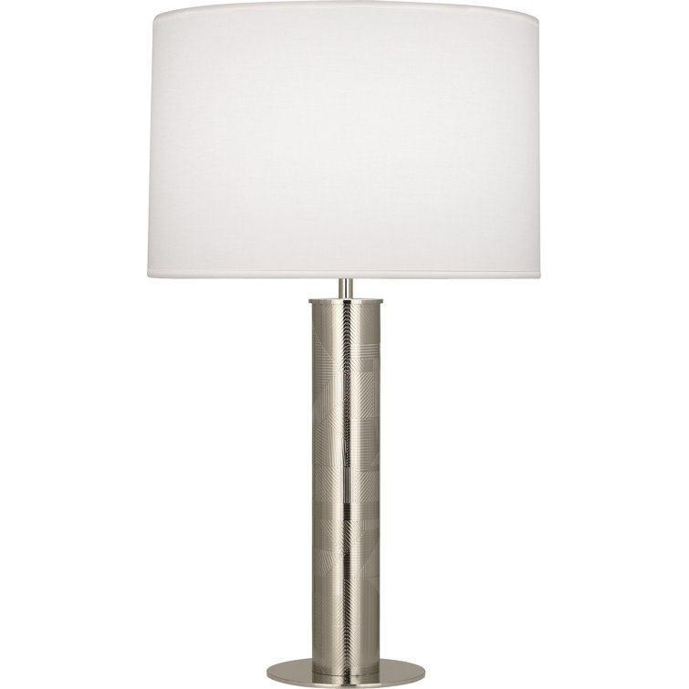 Ascot White Fabric Drum Shade Polished Nickel Table Lamp