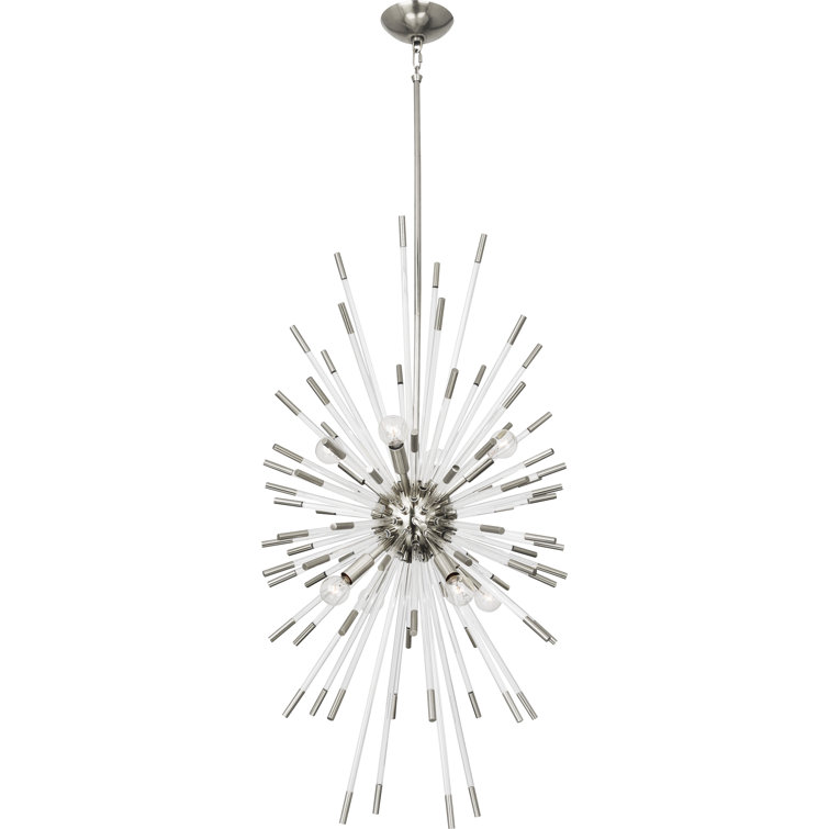 Polished Nickel Sputnik Sphere Chandelier with Lucite Rods